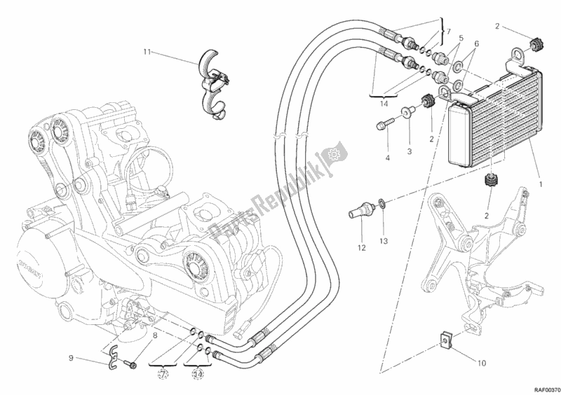 All parts for the Oil Cooler of the Ducati Multistrada 1200 ABS 2010